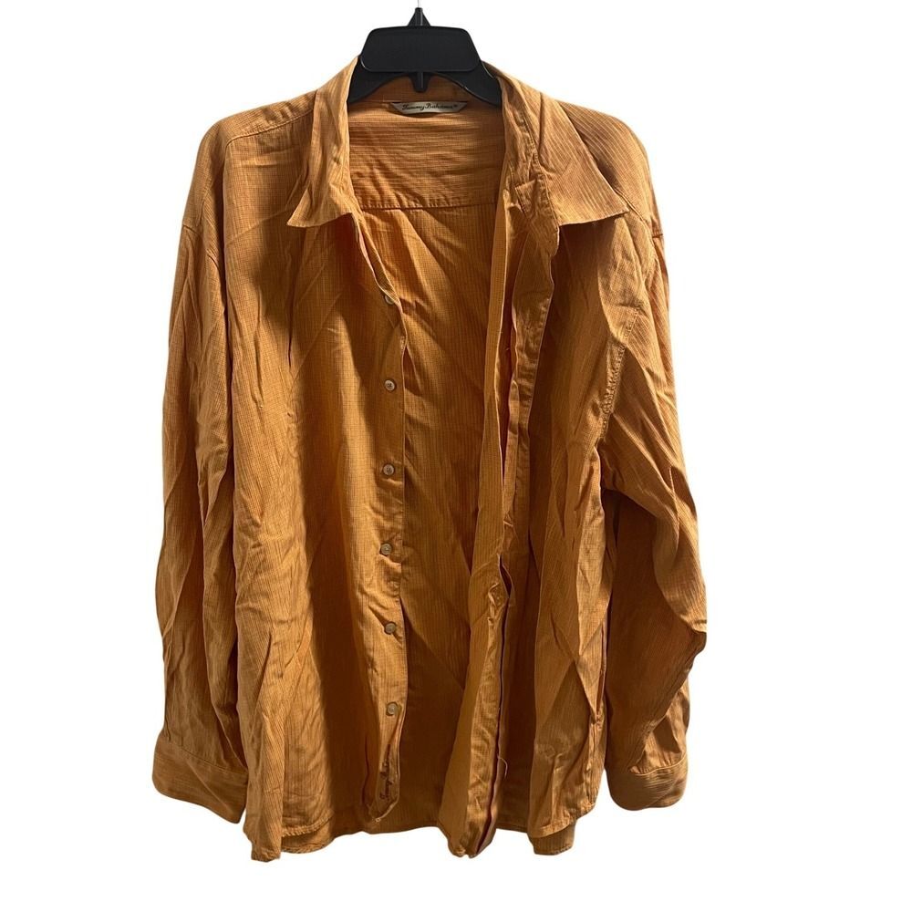 Tommy Bahama Mens Orange Silk Blend Button Down Shirt Long Sleeve Casual XXL